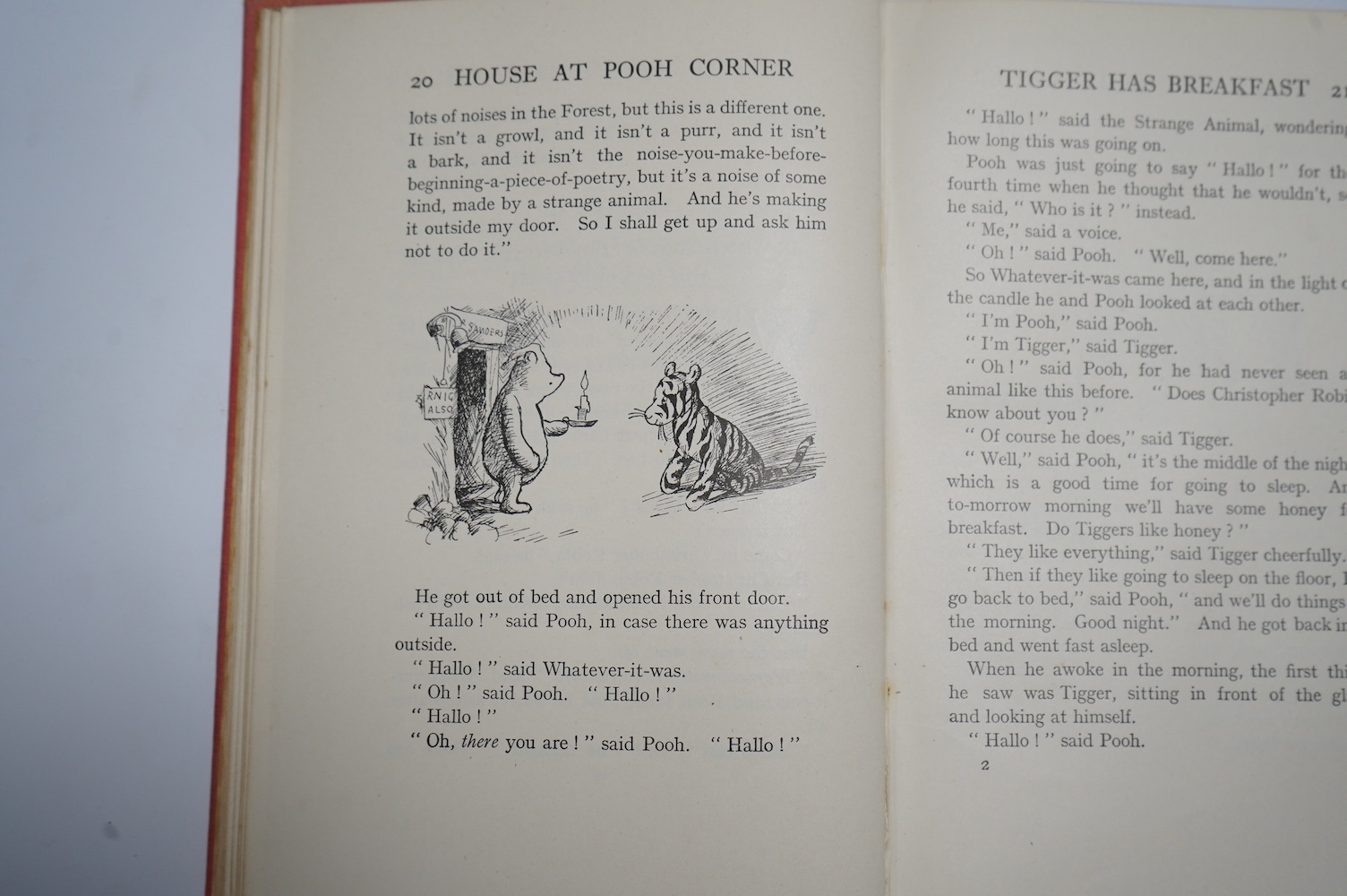 Milne, A.A. - The House at Pooh Corner. With decoration by Ernest H. Shepard. First Edition. frontis and text illus. throughout including pictorial e/ps.; original gilt ruled and pictorial pink cloth with gilt top, sm.cr